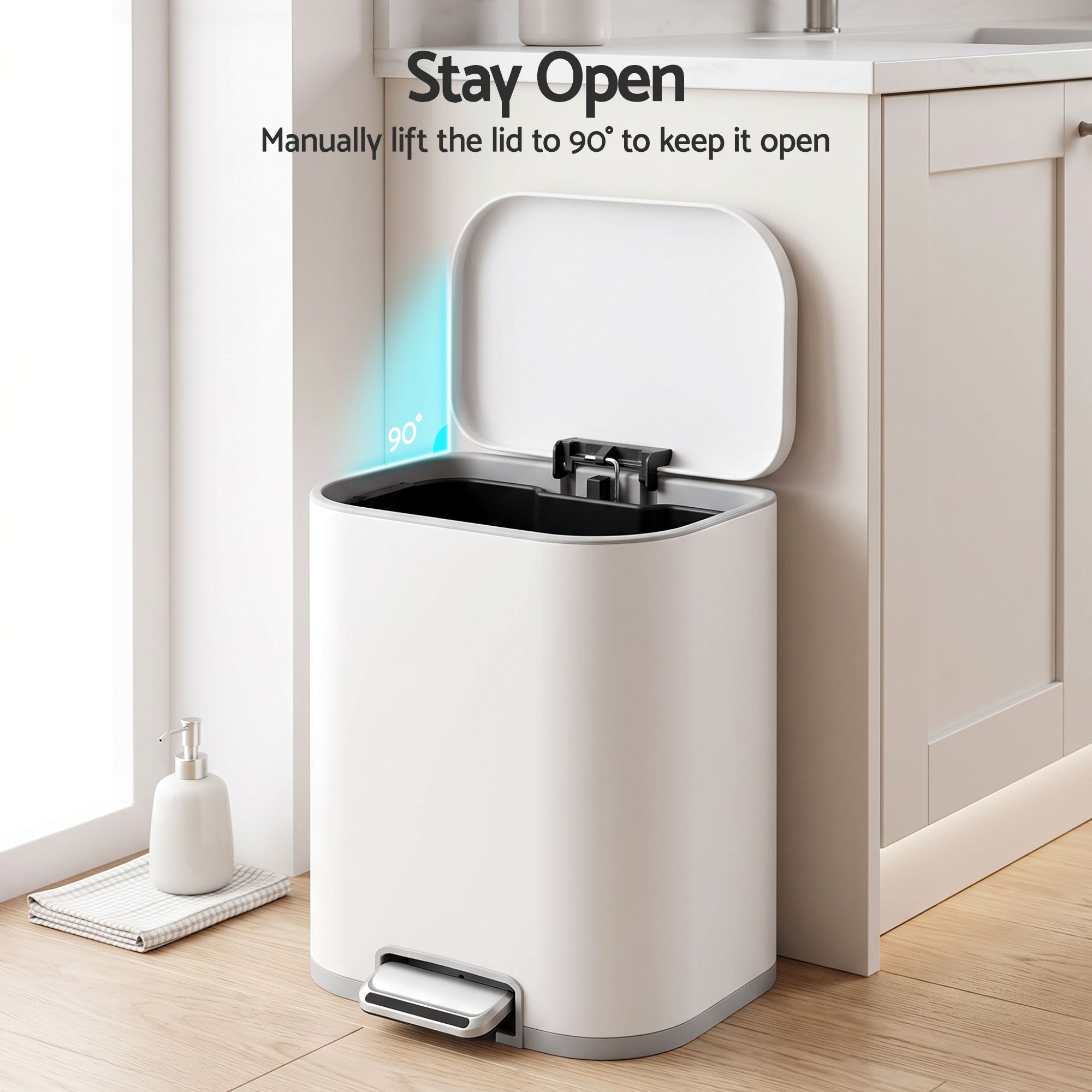 Cefito 20L Trash Bin Steel Pedal Bins Soft Close Kitchen Rubbish Waste Can White