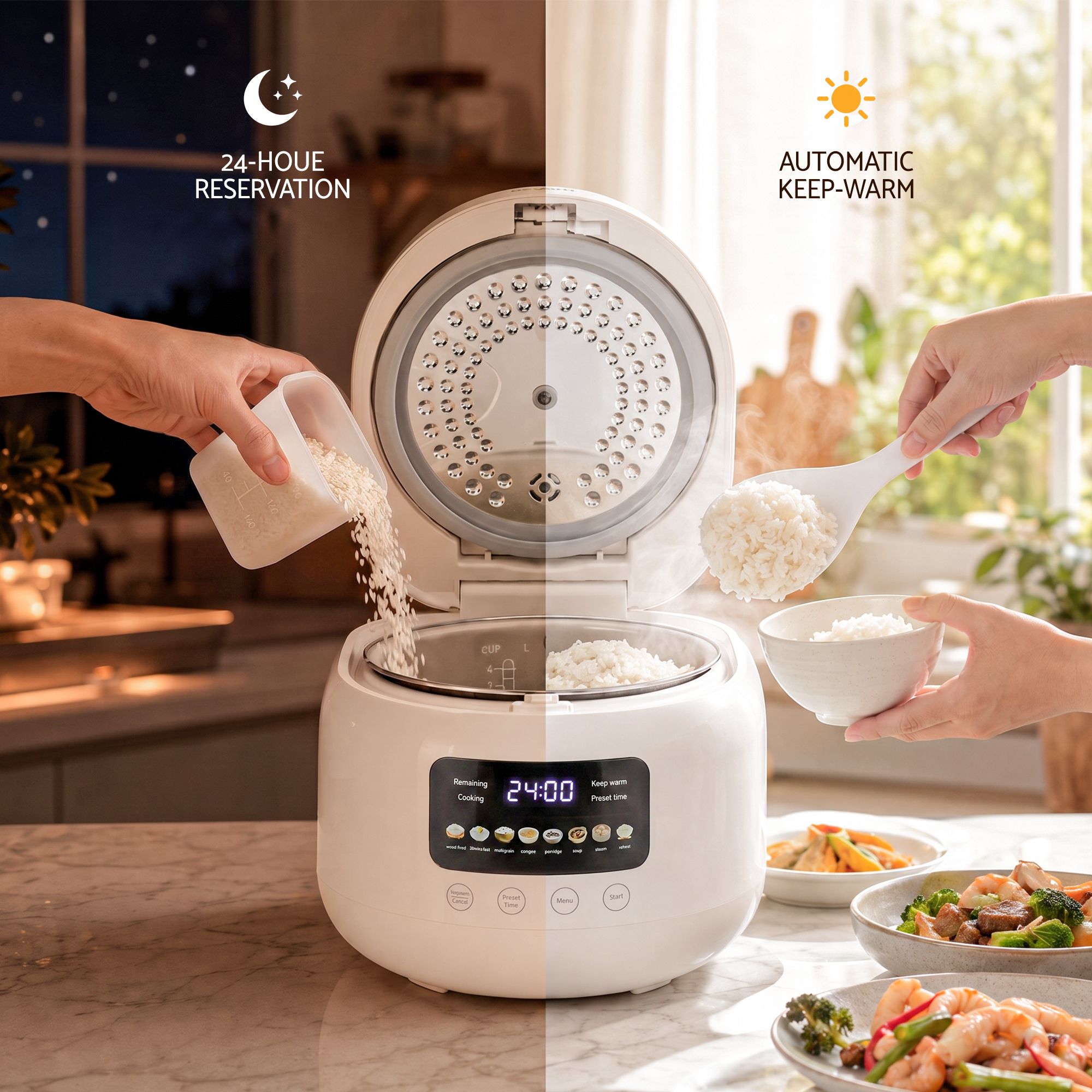 Devanti 3L Rice Cooker Small 6 Cup 8-in-1 Multi Cooker with 24H Preset Off-White