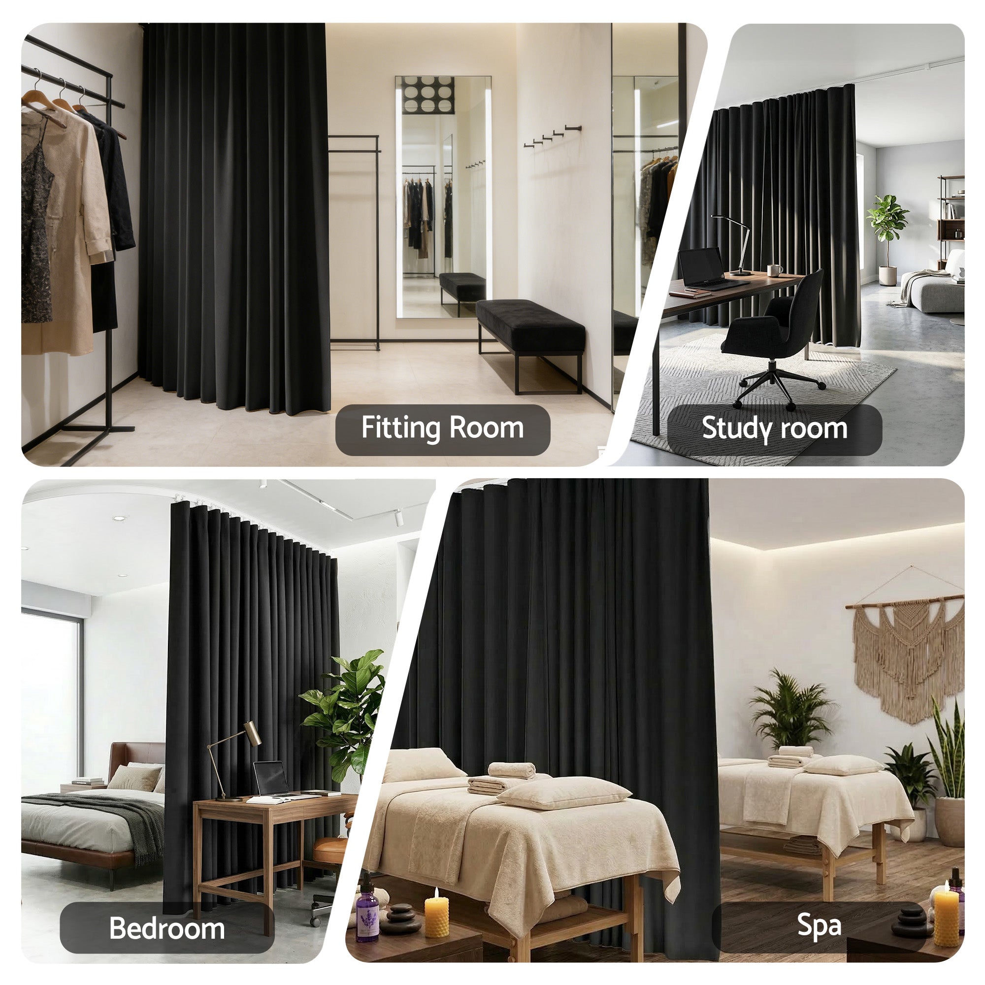 Artiss Room Divider Curtain Ceiling Mounted Track Sets Flexible Black