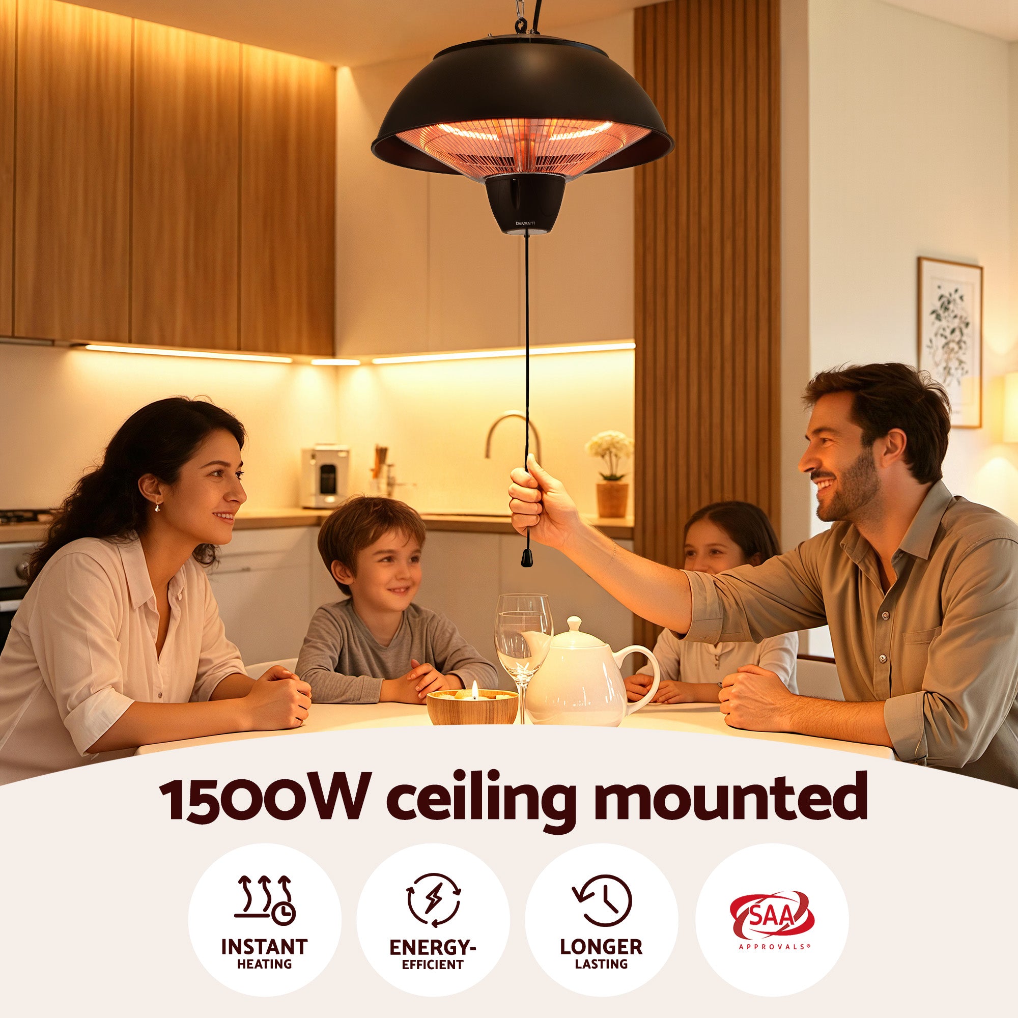 Devanti 1500W Electric Patio Infrared Heater Hanging Heaters Ceiling Mounted Remote