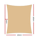 Instahut Shade Sail 3x4m Rectangle 280GSM 98% Sand Shade Cloth