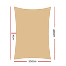 Instahut Shade Sail 2x4m Rectangle 185GSM 95% Sand Shade Cloth