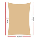 Instahut Waterproof Shade Sail 2x4m Rectangle Sand 95% Shade Cloth