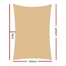 Instahut Waterproof Shade Sail 2x4m Rectangle Sand 95% Shade Cloth