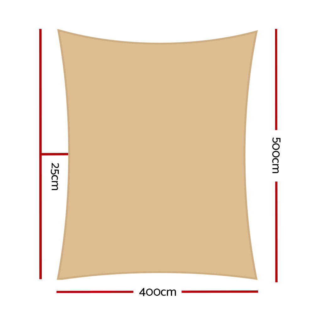 Instahut Waterproof Rectangle Shade Sail 4 x 5m - Sand