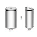 Devanti 50L Motion Sensor Bin Rubbish Automatic Silver