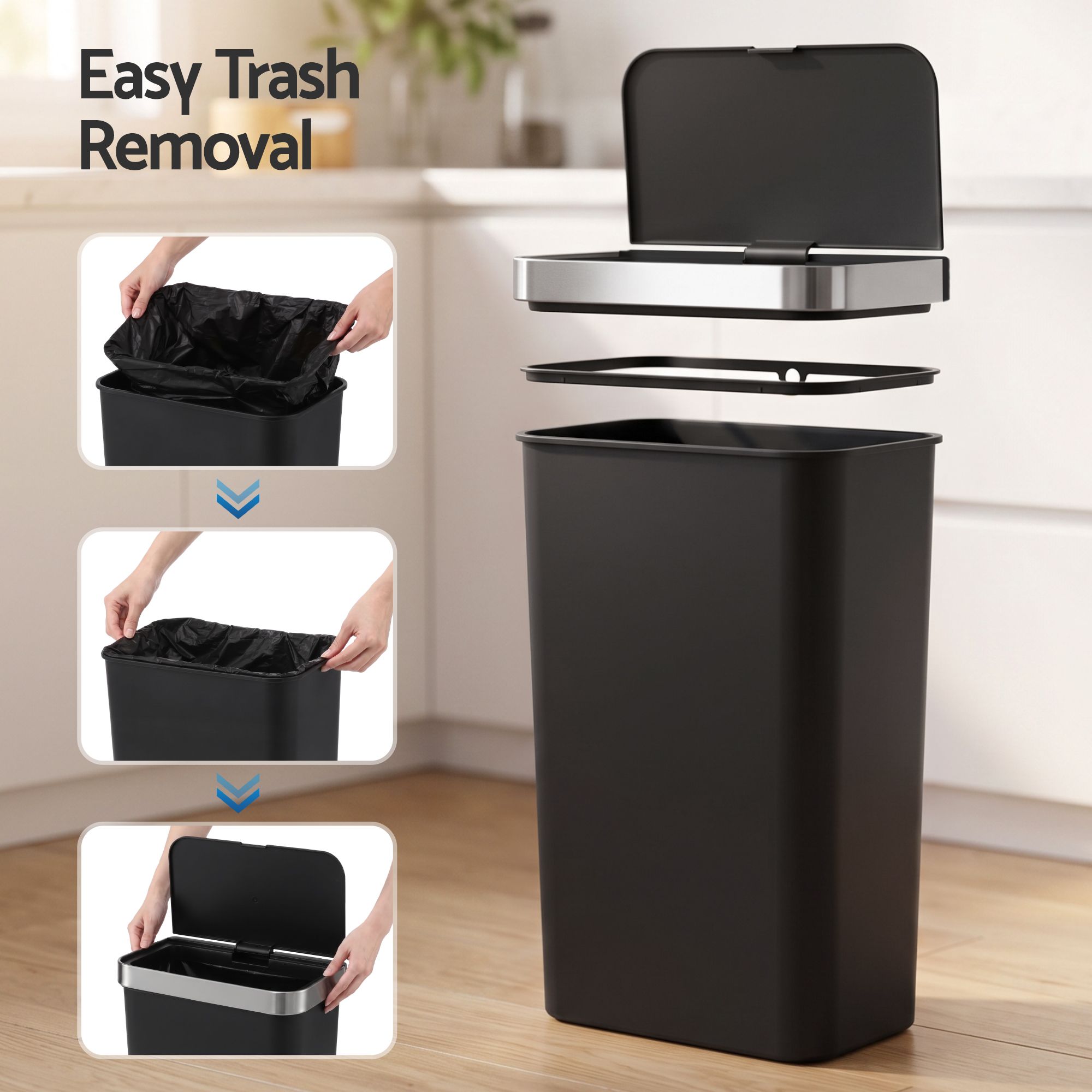 Devanti 50L Motion Sensor Trash Bin Automatic Kitchen Waste Dustbin Black
