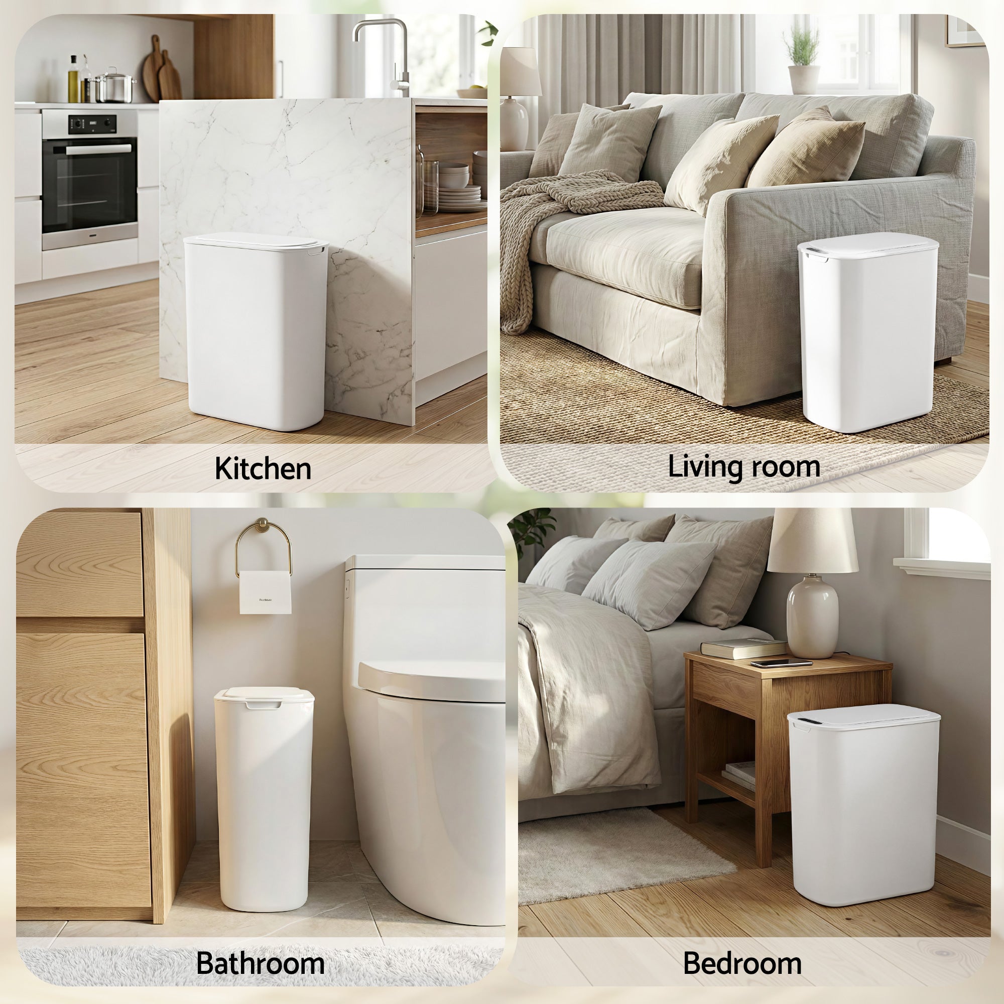 Devanti Automatic Trash Bin with Lid 25L Motion Sensor Kitchen Bin Touchless Garbage Can Plastic Slim Rubbish Bin with Liner Holder for Kitchen, Home, Office, White