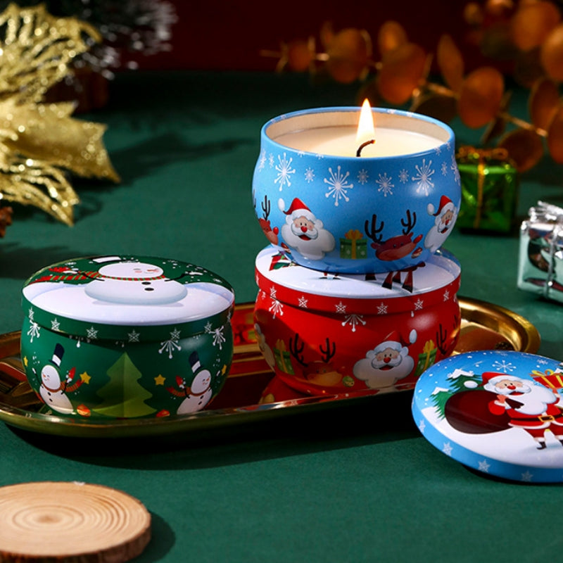 4 Pcs of Scented Candle Tinplate Jar Wax Plant Candle Christmas Gift