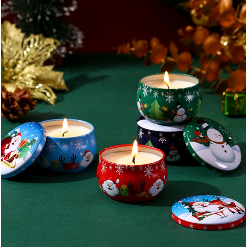 4 Pcs of Scented Candle Tinplate Jar Wax Plant Candle Christmas Gift