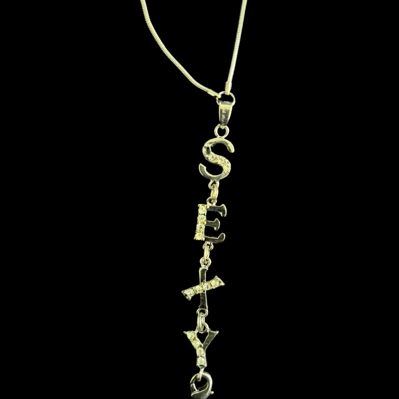 Silver Crystal “SEXY” Pendant Charm – Rhinestone Necklace & Phone Strap Accessory