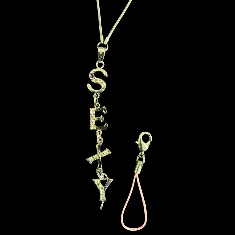 Silver Crystal “SEXY” Pendant Charm – Rhinestone Necklace & Phone Strap Accessory
