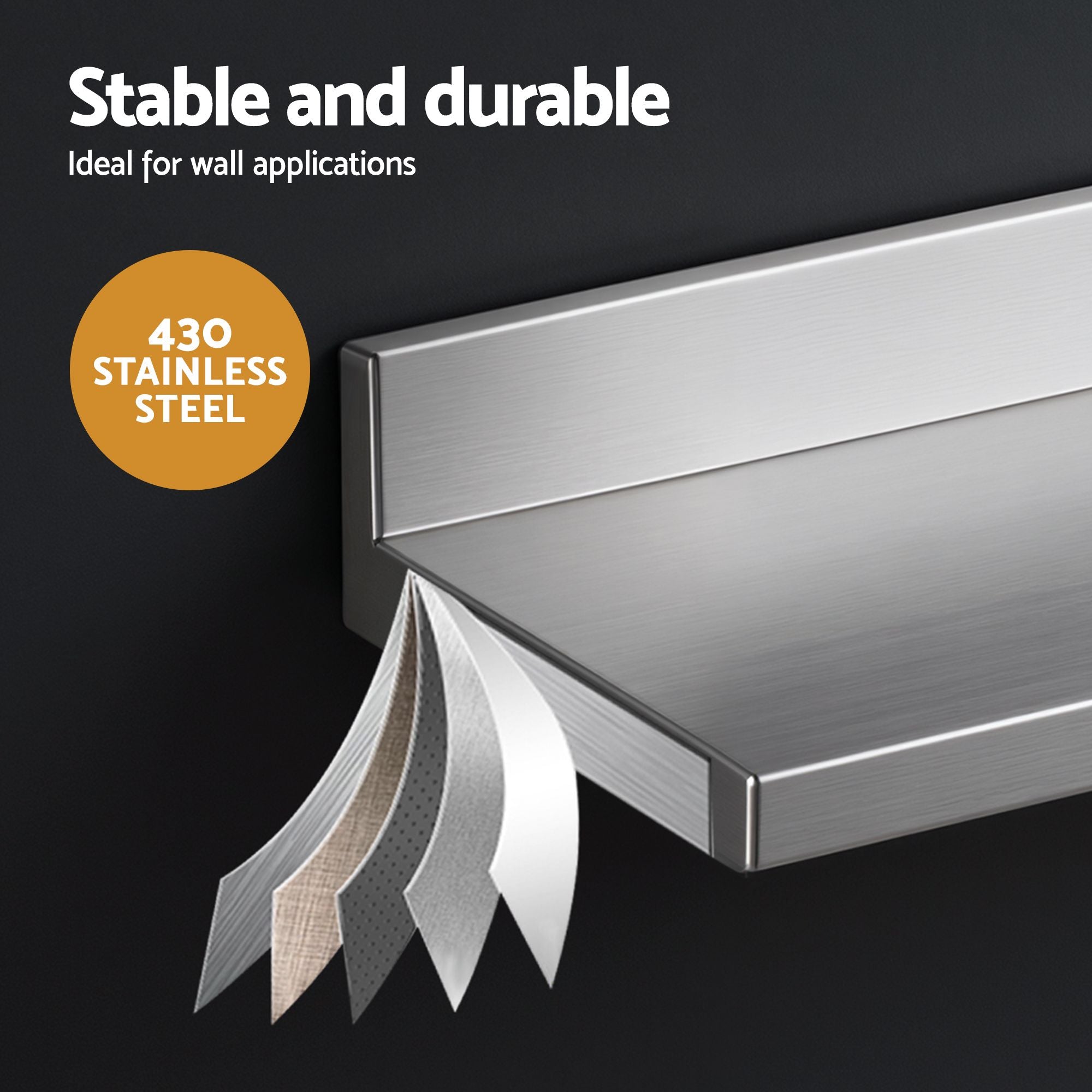 Cefito 610 x 220mm 430 Stainless Steel L-Shaped Kitchen Wall Shelf