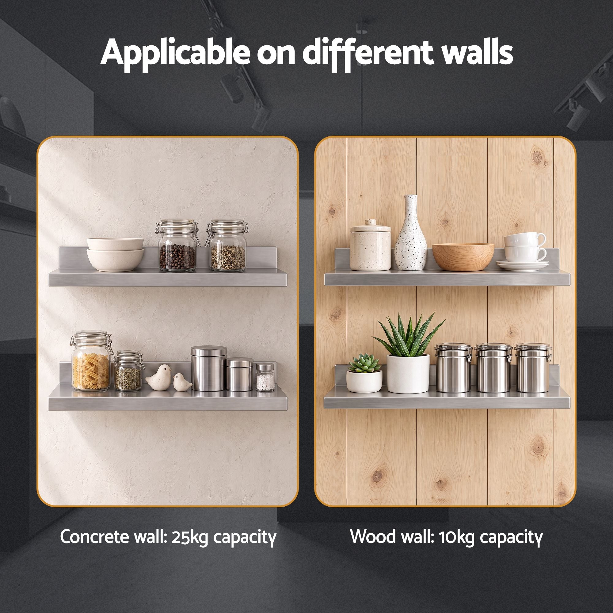 Cefito 610 x 220mm 430 Stainless Steel L-Shaped Kitchen Wall Shelf