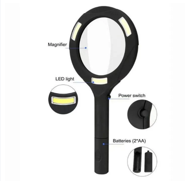 LED Magnifying Glass with COB Light – 250 Lumens, Glass Lens, Ergonomic Handle