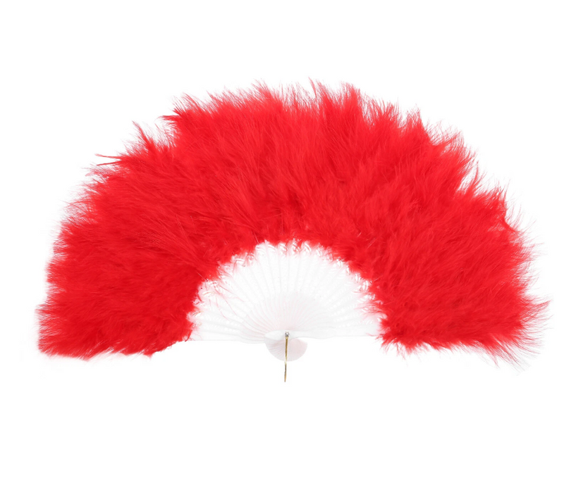 2x Red Feathered fans Feather Hand Fan Red Vintage Folding Fan