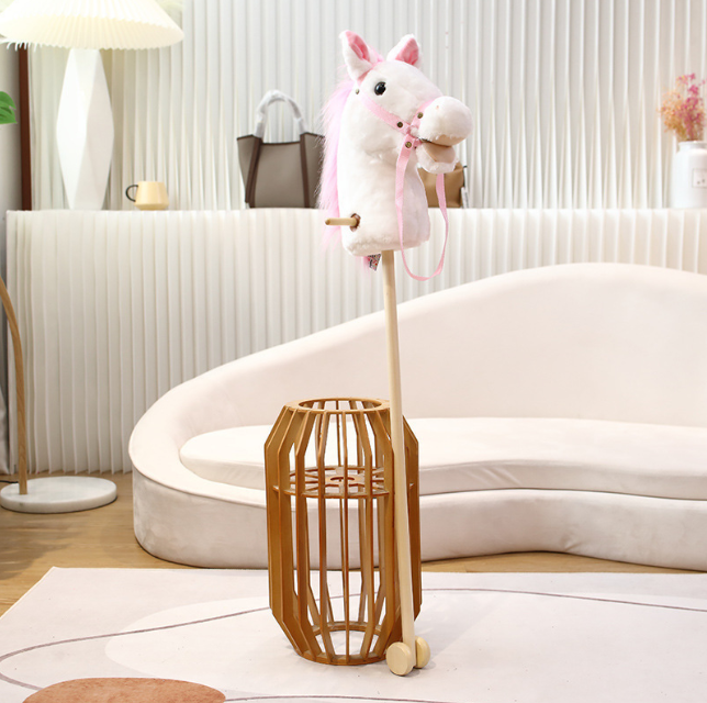 Kids Plush Hobby Horse Stick with Sound & Wheel – 4 Colours