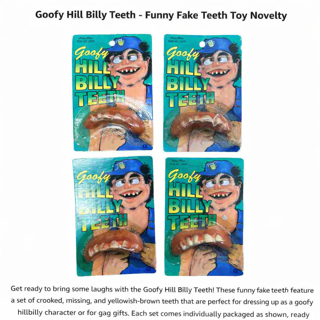 4 X Goofy Hill Billy Teeth – Funny Fake Costume Teeth for Parties, Dress‑Ups & Gag Gifts