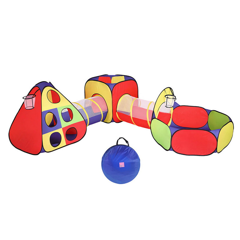 Keezi Kids Play Tent Pop Up Teepee Playhouse Ball Pit Crawl Tunnel Basketball Hoop