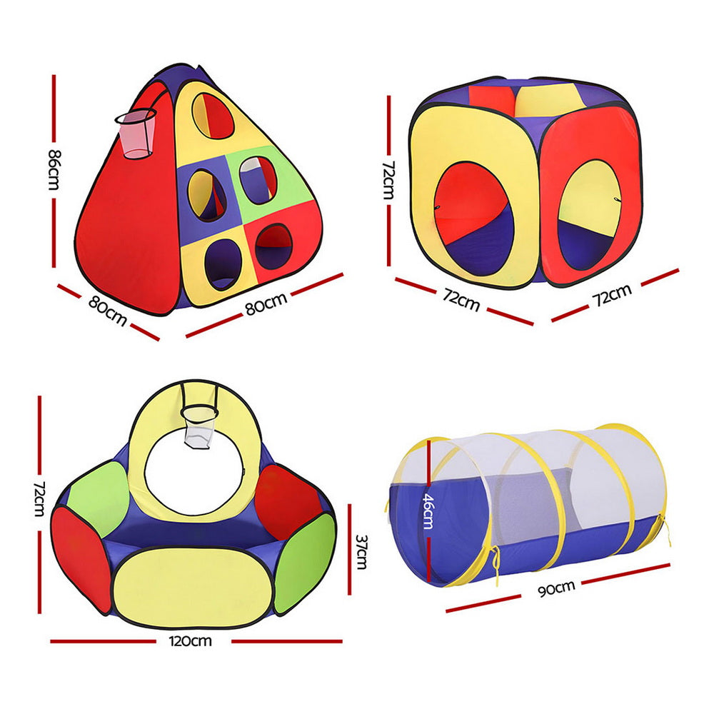 Keezi Kids Play Tent Pop Up Teepee Playhouse Ball Pit Crawl Tunnel Basketball Hoop