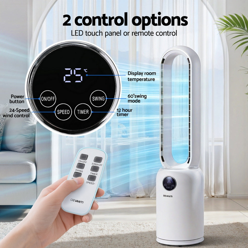 Devanti 2in1 Bladeless Fan Air Purification W/ Remote 88cm