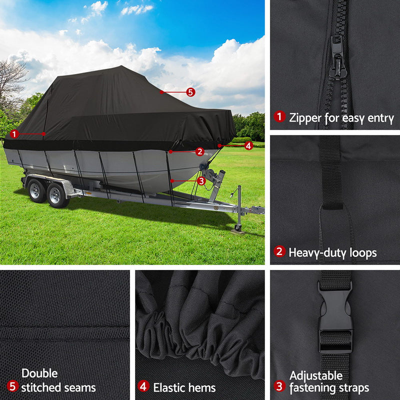 Seamanship Boat Cover 25-27ft Trailerable Jumbo Marine 600D Heavy Duty Black