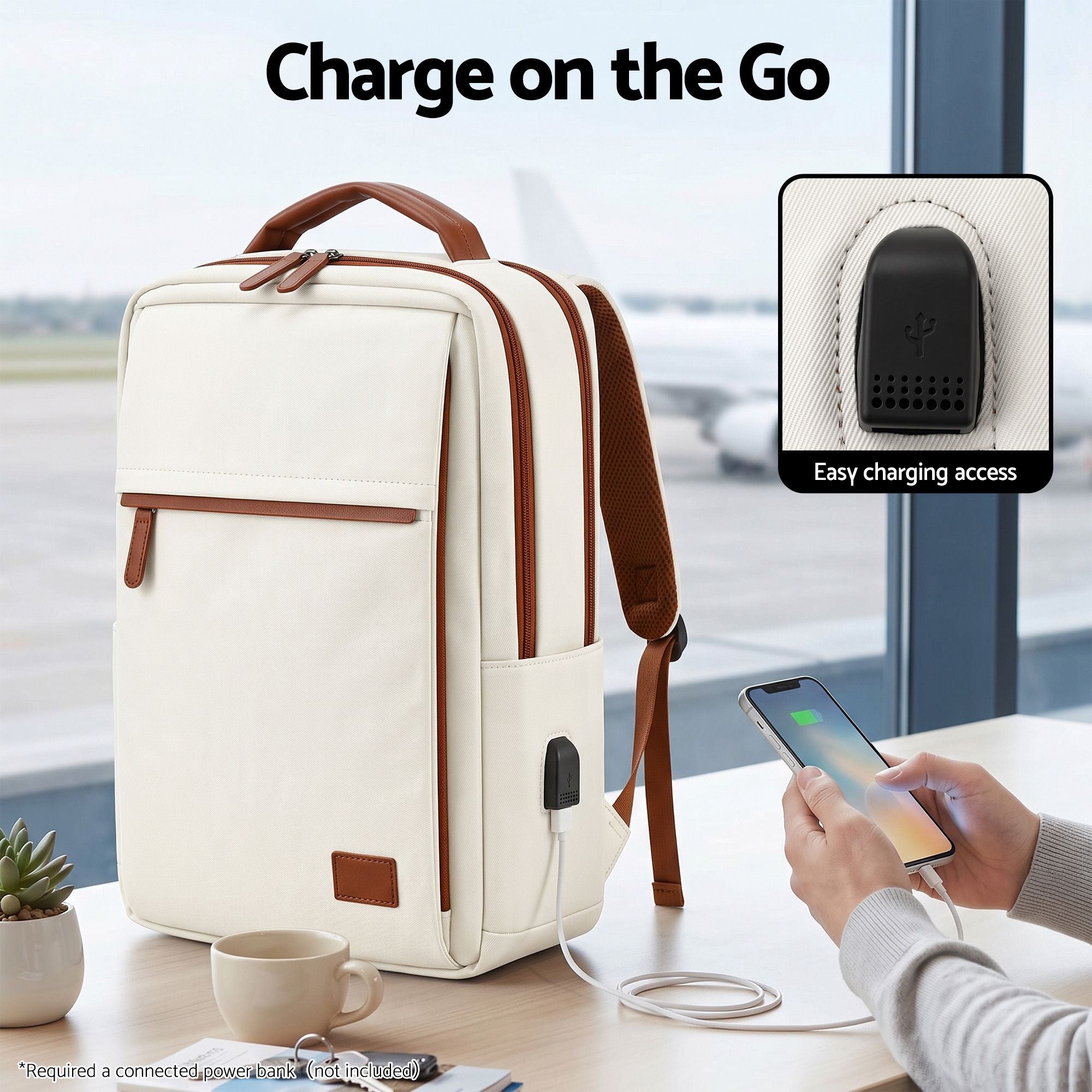 Wanderlite 20L Travel Laptop Backpack Carry On Work Bag with USB Port for Airlines Outdoor Business Beige