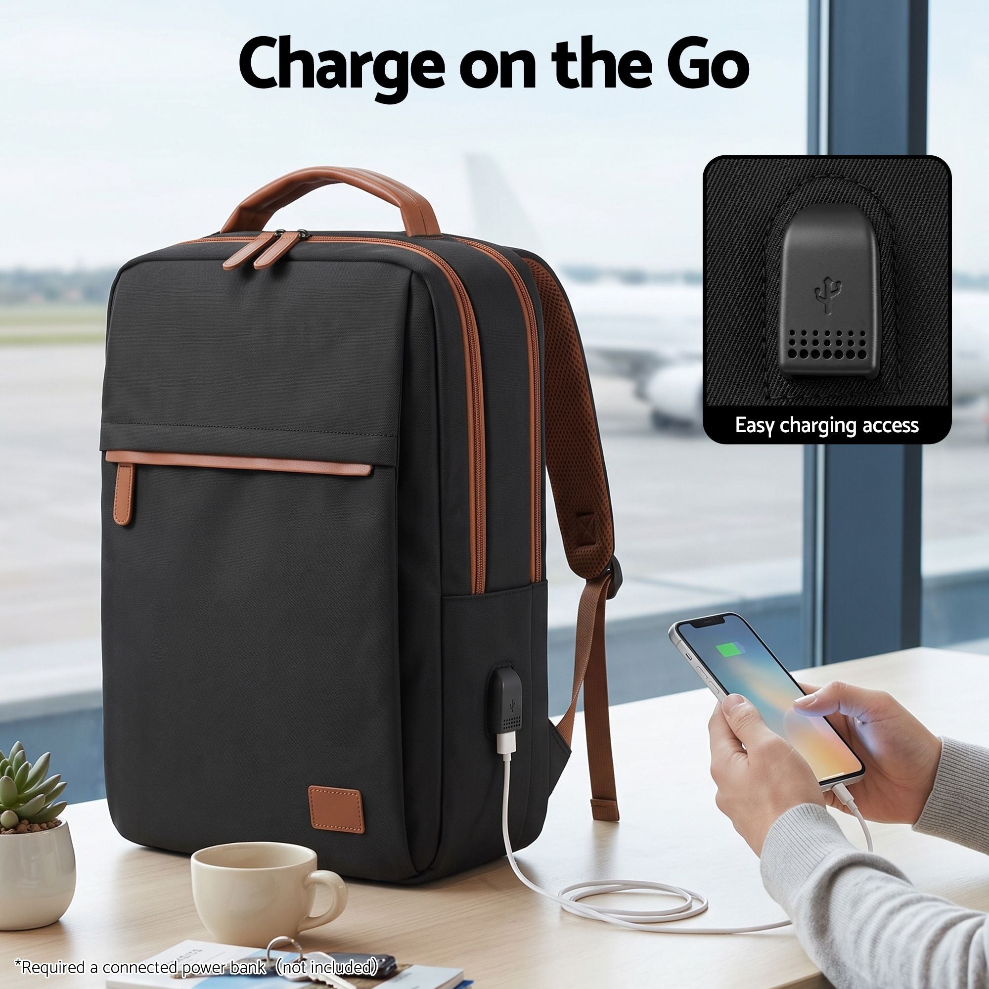 Wanderlite 20L Travel Laptop Backpack Carry On Work Bag with USB Port for Airlines Outdoor Business Black