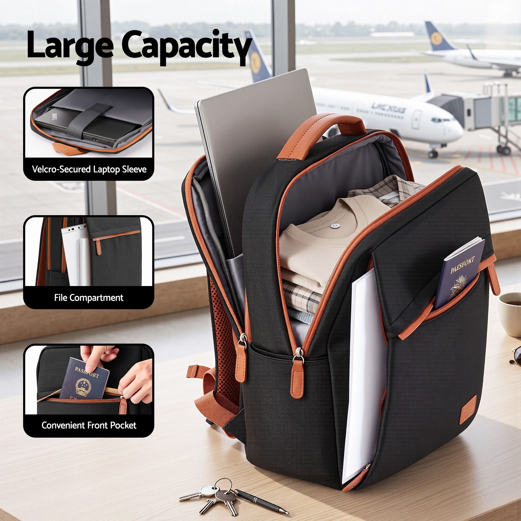 Wanderlite 20L Travel Laptop Backpack Carry On Work Bag with USB Port for Airlines Outdoor Business Black