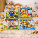Kids Puzzle Story Set – Raccoon, Bear, Mouse & Dog Characters in Seasonal Adventures (4‑Pack)