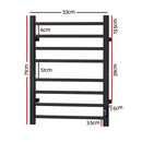 Devanti Heated Towel Rail 8 Square Bars with Timer Electric Heater Warmer Rack
