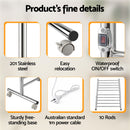 Devanti 10-Bar Freestanding Heated Towel Rail 3-5 Mins Fast Heating Electric Towel Warmer for Bathroom Winter Drying Stainless Steel Plug In 100W