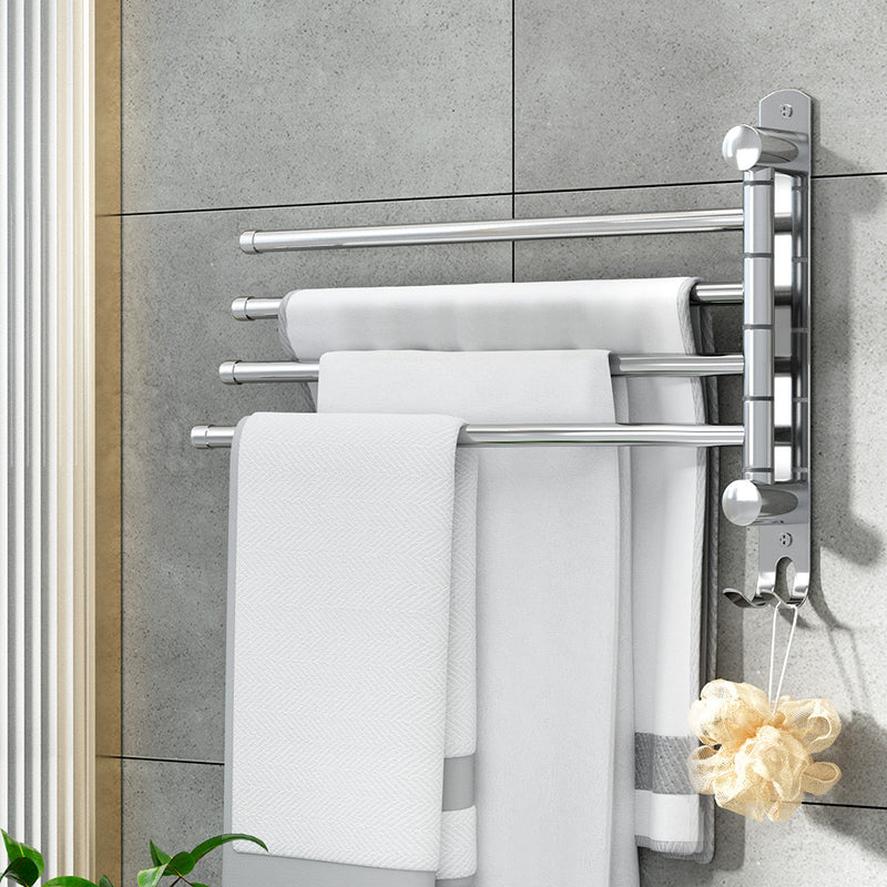 Towel Rail Rack Holder 4 Bars Wall Mounted Stainless Steel Swivel Hanging Hook