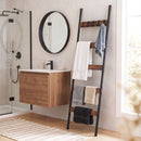 Devanti 5-Tier Blanket Ladder with Anti-Tip Kit, Towel Rack for Bathroom, Quilt Rack with 5 Hooks for Clothes and Bags, Black Metal and Rustic Wood Leaning Ladder Shelf, 44x160cm