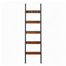 Devanti 5-Tier Blanket Ladder with Anti-Tip Kit, Towel Rack for Bathroom, Quilt Rack with 5 Hooks for Clothes and Bags, Black Metal and Rustic Wood Leaning Ladder Shelf, 44x160cm