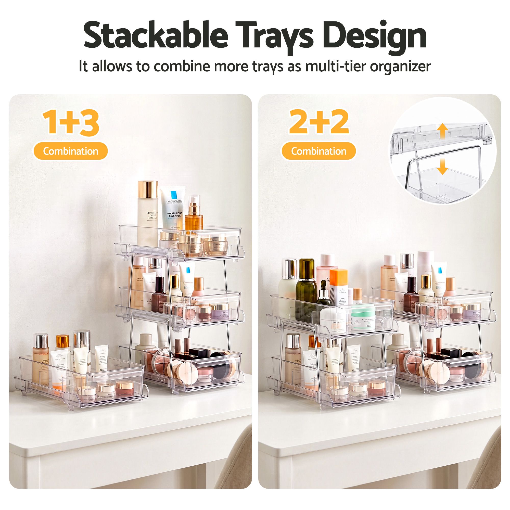 Artiss 2 Pack Clear Pull Out Cabinet Organiser 2 Tier Storage Drawers