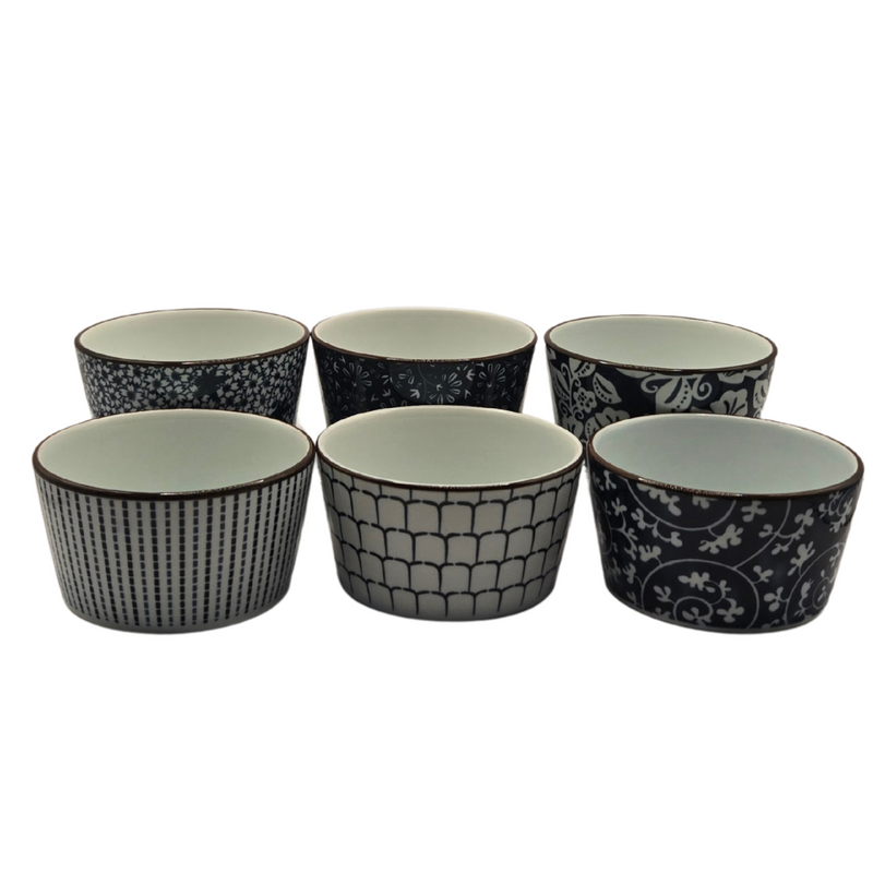 Ceramic Bakeware Set Blue Patterned Ramekins Set of 6