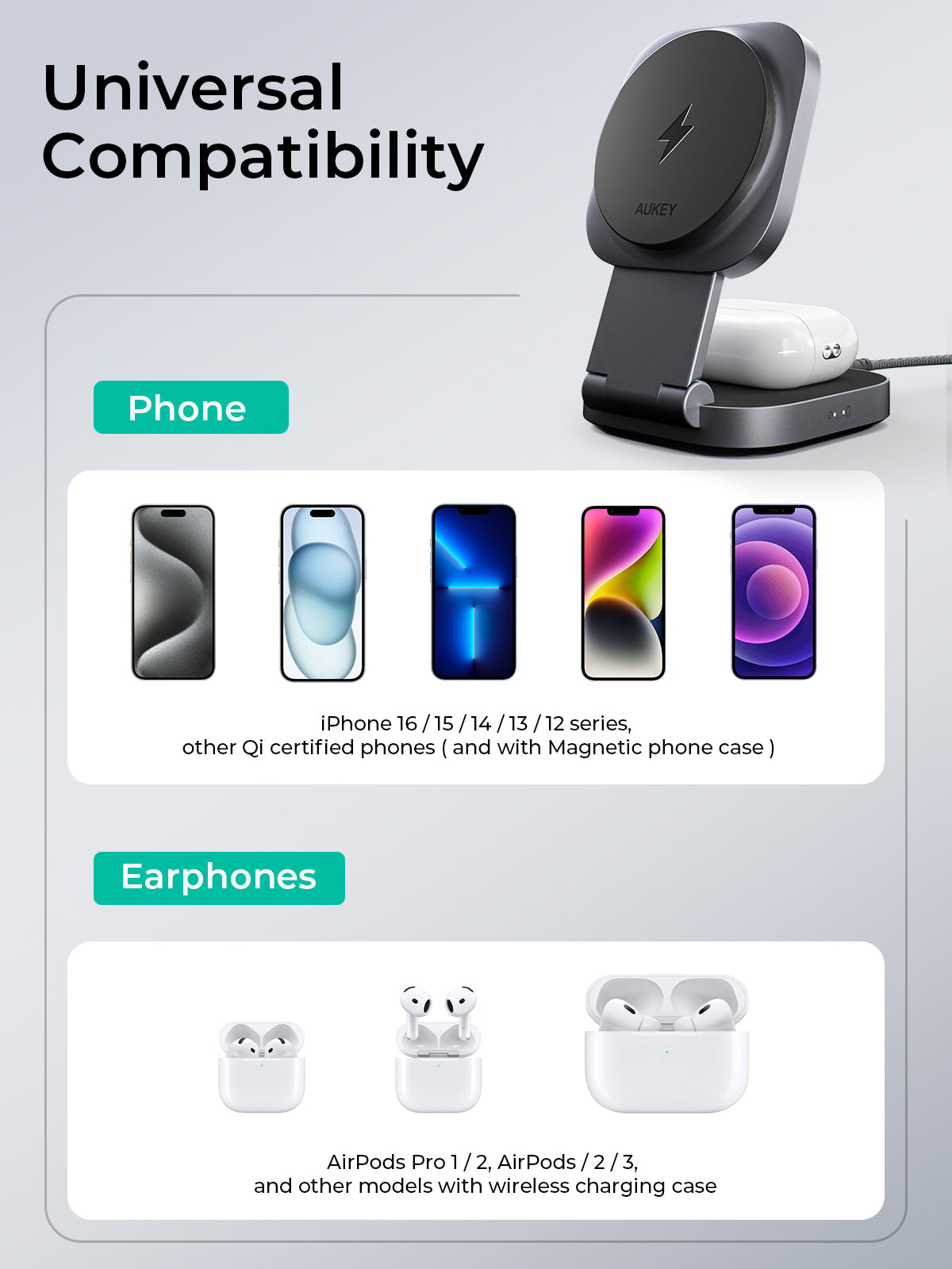 Aukey MagFusion L Qi2 Foldable 2 In 1 Magnetic Wireless Charger (LC-MC211)