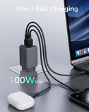Aukey Comet 100W PD Fast Wall Charger GaN USB-C with 100W 1.8m USB-C to C Cable (PA-C5)