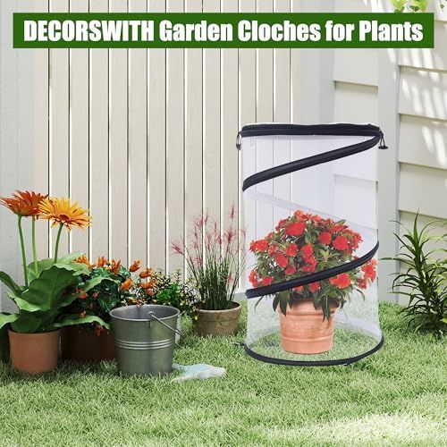 4Pack Pop Up Insect Barrier Plant Cover Net, 19.6" x 11.8" Round Foldable Plant Protectors Mesh Plant Enclosure, Garden Net Cage Guard Cover with Stakes & Carry Bag for Protect Plants from Bird Insect - White