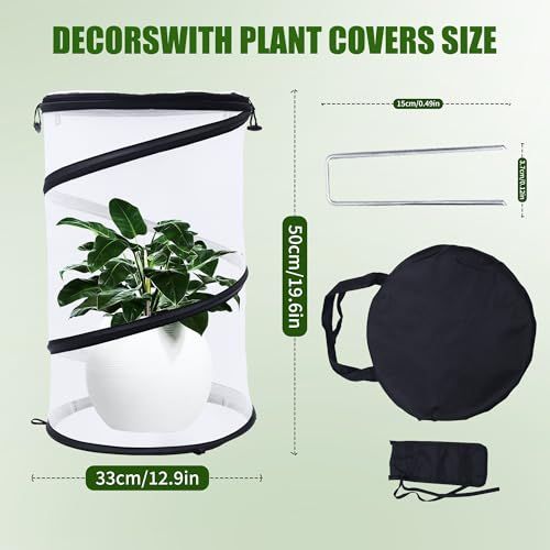4Pack Pop Up Insect Barrier Plant Cover Net, 19.6" x 11.8" Round Foldable Plant Protectors Mesh Plant Enclosure, Garden Net Cage Guard Cover with Stakes & Carry Bag for Protect Plants from Bird Insect - White