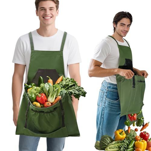 1Pack Gardening Apron, Garden Apron with Quick Release Pockets,Water Resistant Oxford with Adjustment Cross Strap,Farm Work - Green - Size 1Pack