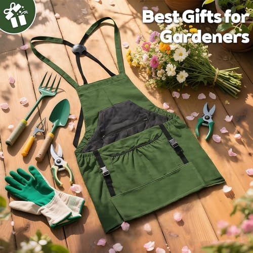 1Pack Gardening Apron, Garden Apron with Quick Release Pockets,Water Resistant Oxford with Adjustment Cross Strap,Farm Work - Red - Size 1Pack