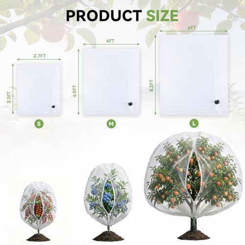 3.3x2.7Ft Garden Bird Netting for Plant and Fruit Tree Protection,4 Pack Garden Netting with Zipper & Drawstring,Mosquito Net Pest Barrier for Blueberry Bushes Tomato Fruit Tree and Plants - White - Size 3.3x2.7 Ft