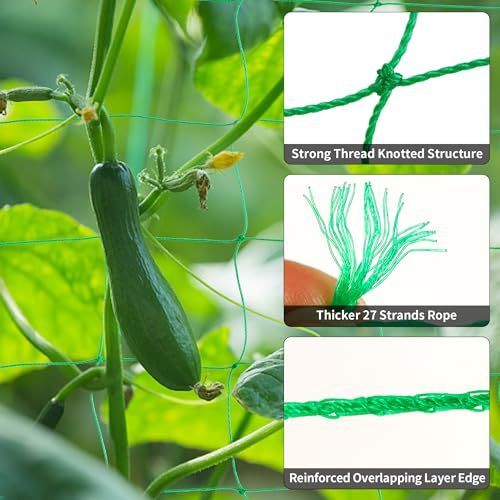 4Pack Garden Trellis Netting for Climbing Plants Outdoor Heavy Duty 27 Strands & 4x4 Inch Mesh Plant Climbing Net Strong Support for Clematis Tomatoes Cucumber Vine Plants 5.9x11.8FT - Green