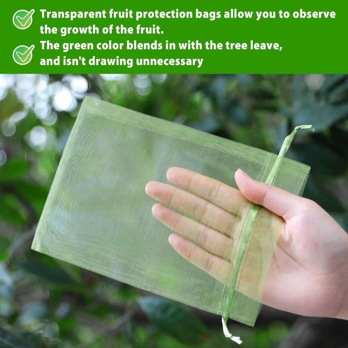 11*16cm 100PCS Fruit Protection Bags Green Netting Drawstring Mesh Cover, Pest Barrier for Tomato, Fruits, Blueberry, Veggies Garden - White - Size 11*16cm
