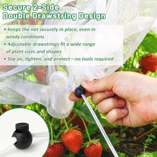 130*80*55cm(L*W*H) 2 Pack Garden Netting for Raised Beds, Ultra Fine Mesh Bird Netting Raised Garden Bed Cover, Plant Covers Pest Barrier Screen with Drawstring for Vegetables Fruits Flowers Protection - White