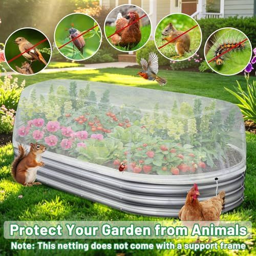 190*100*45cm(L*W*H) 2 Pack Garden Netting for Raised Beds, Ultra Fine Mesh Bird Netting Raised Garden Bed Cover, Plant Covers Pest Barrier Screen with Drawstring for Vegetables Fruits Flowers Protection - White