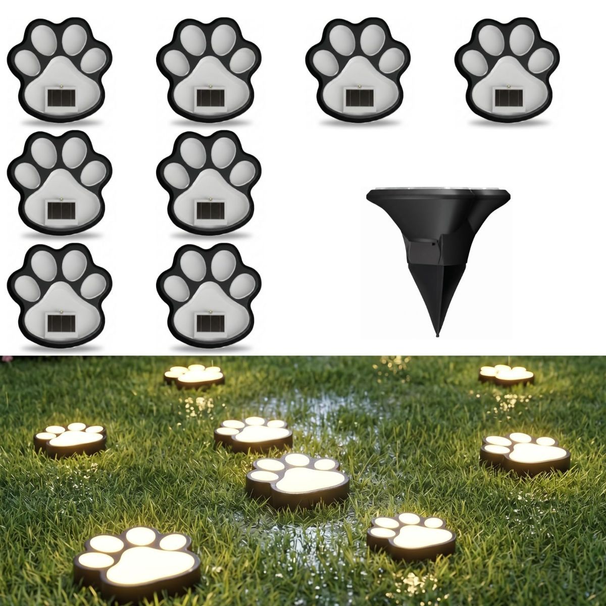 10Pack Paw Solar Lights Outdoor, Cute Dog Paw Solar Lights with 1 LED, Dual White & Warm Light IP65 Waterproof Solar Paw Print Lights for Lawn, Path, Garden Yard Decor - Warm White