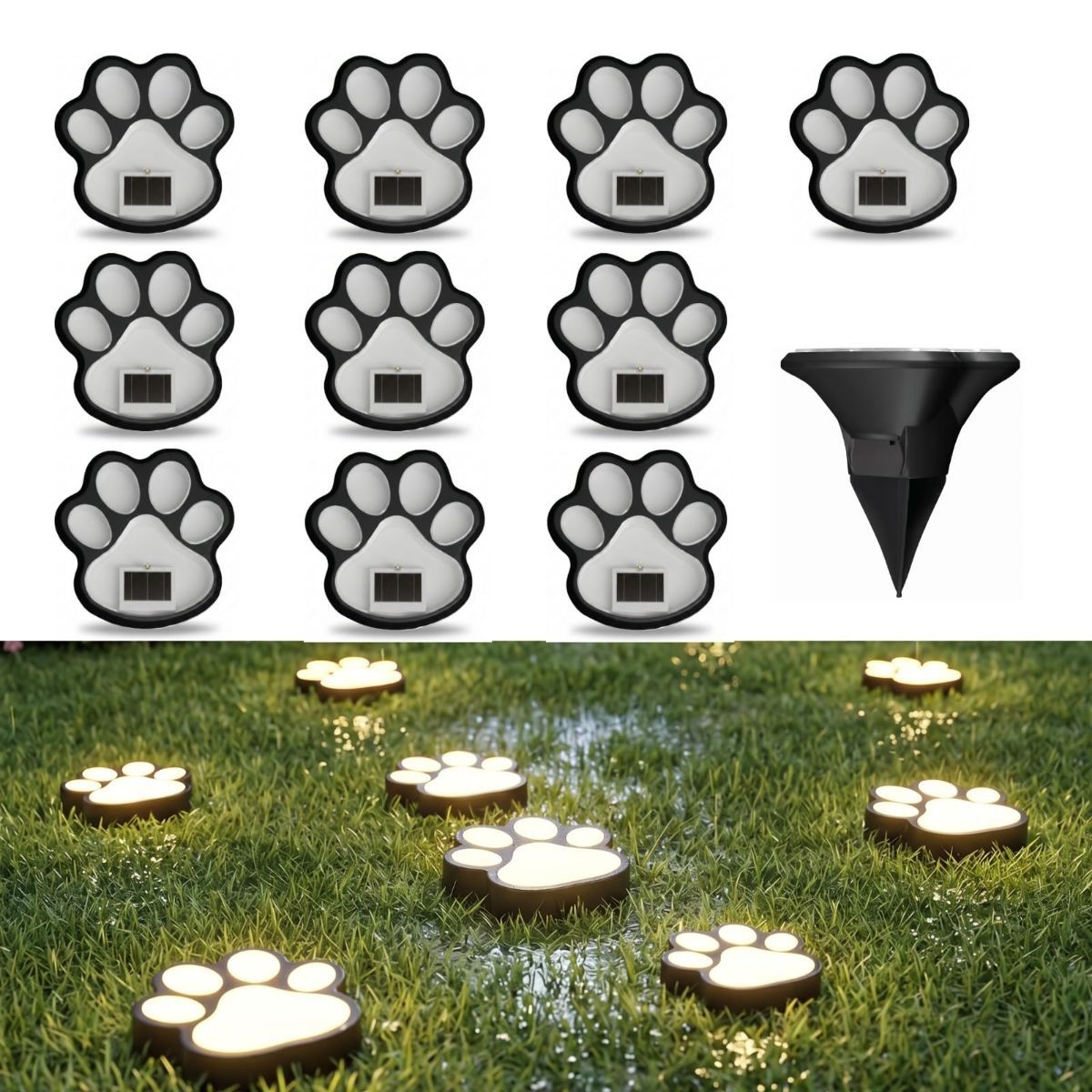 2Pack Paw Solar Lights Outdoor, Cute Dog Paw Solar Lights with 1 LED, Dual White & Warm Light IP65 Waterproof Solar Paw Print Lights for Lawn, Path, Garden Yard Decor - Warm White